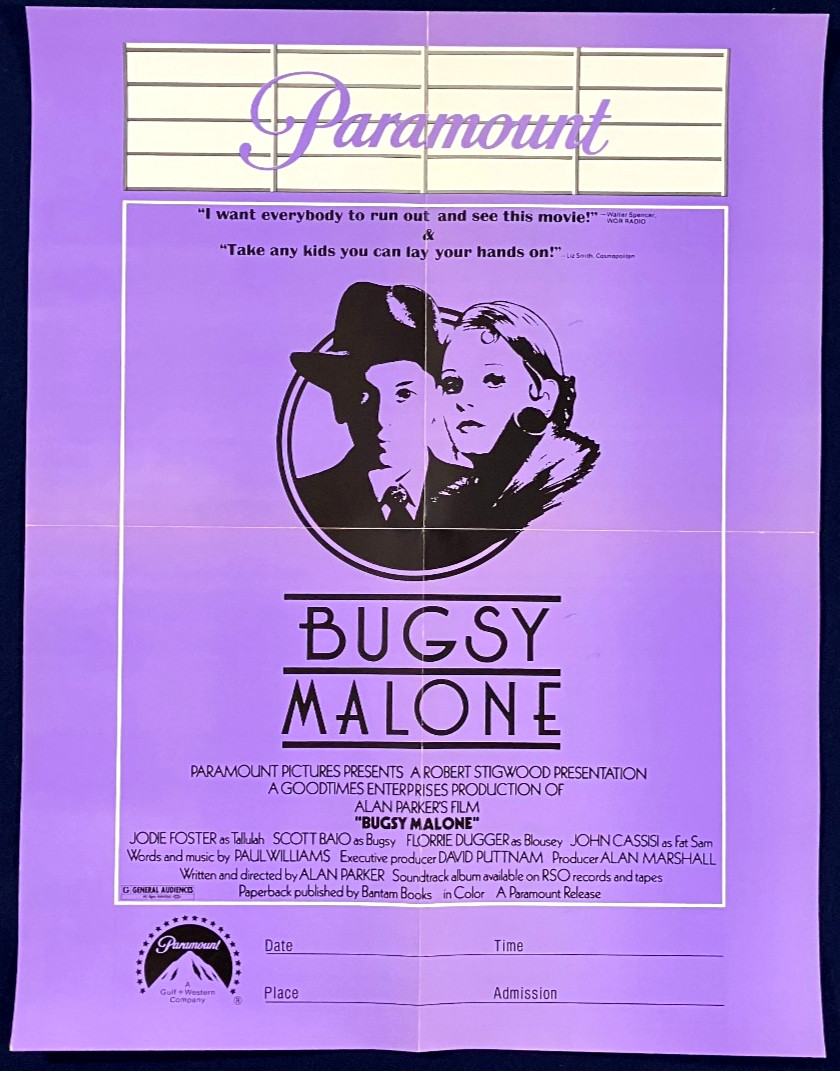 BUGSY MALONE Original Movie Poster Jodie Foster Scott Baio Crime Comedy