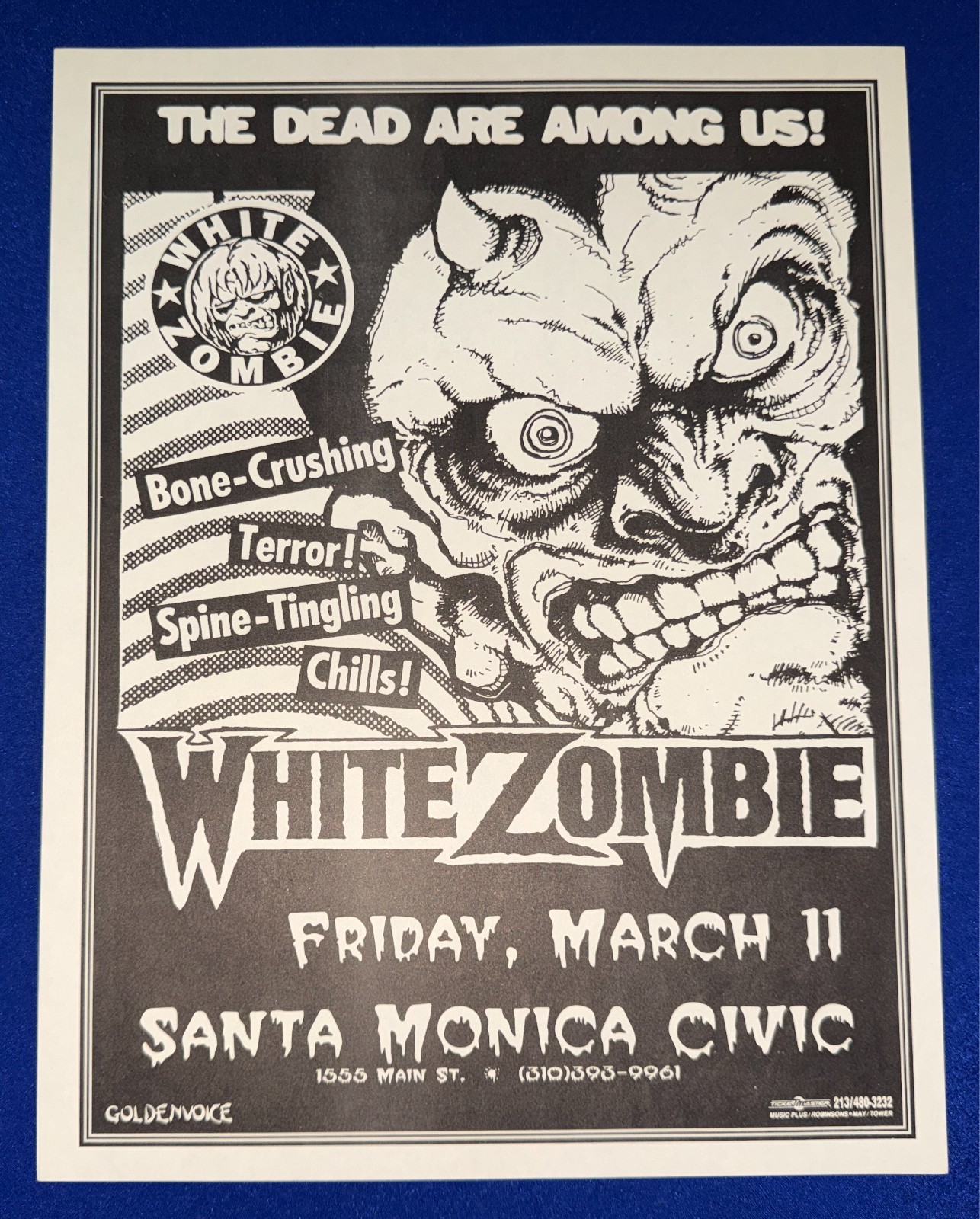 VTG 90s White Zombie(Rob)CONCERT FLYER Santa Monica Civic CA UNUSED Golden Voice
