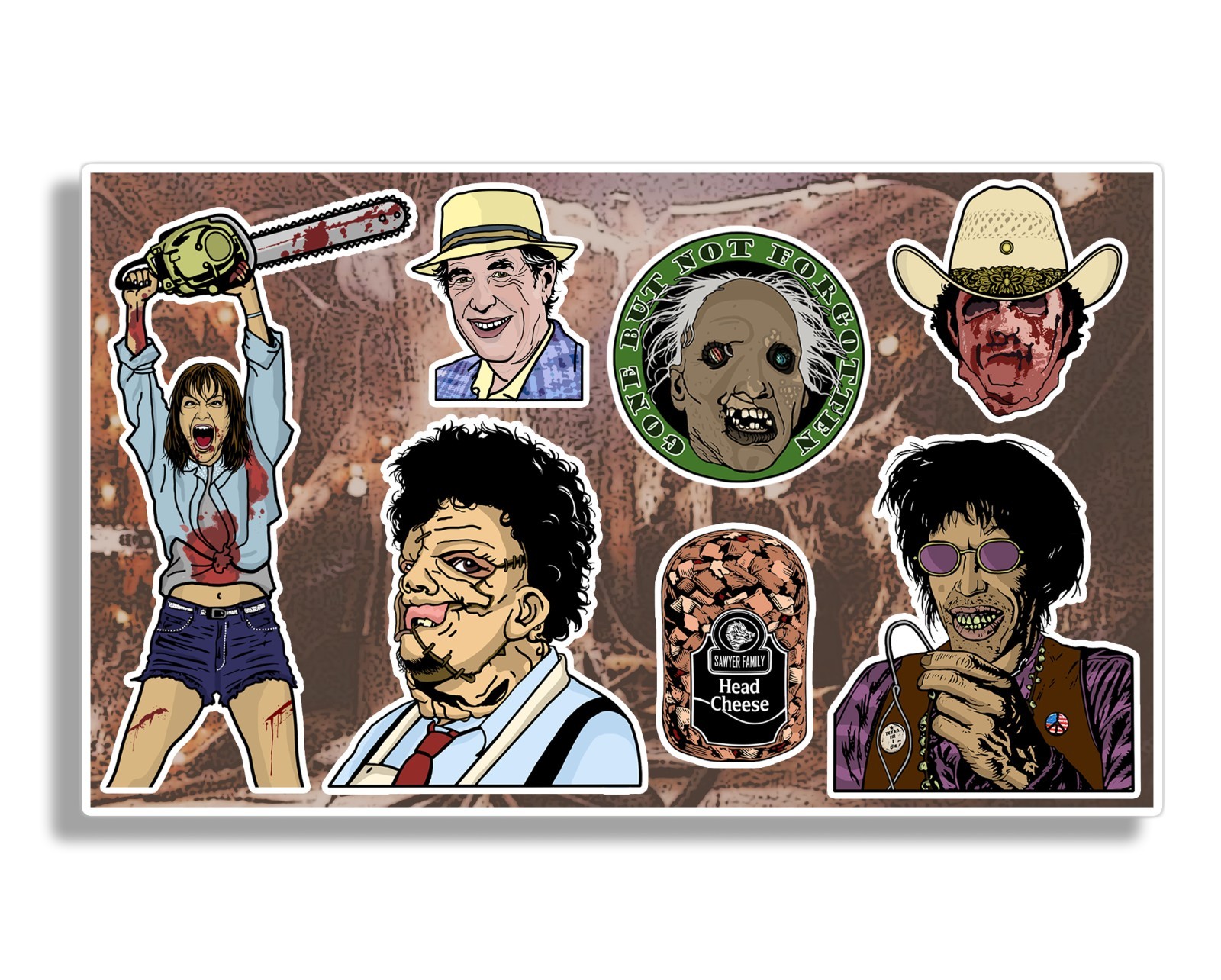 Slasher Horror Movie TCM2 Art Vinyl Decal Sticker Sheet Journal Stickers