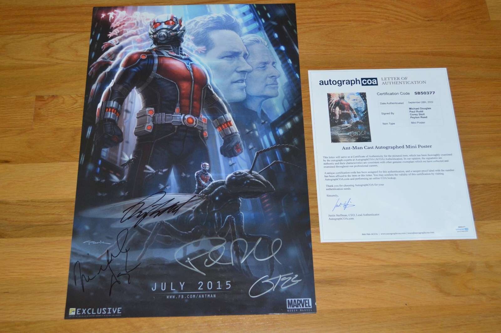 Michael Douglas / Paul Rudd +2 Signed 14×20 “Ant-Man” Poster with Autograph LOA