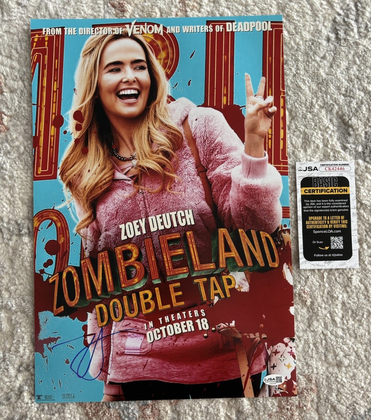 Zoey Deutch Signed Autographed 12×18 Photo Zombieland Double Tap Madison JSA COA