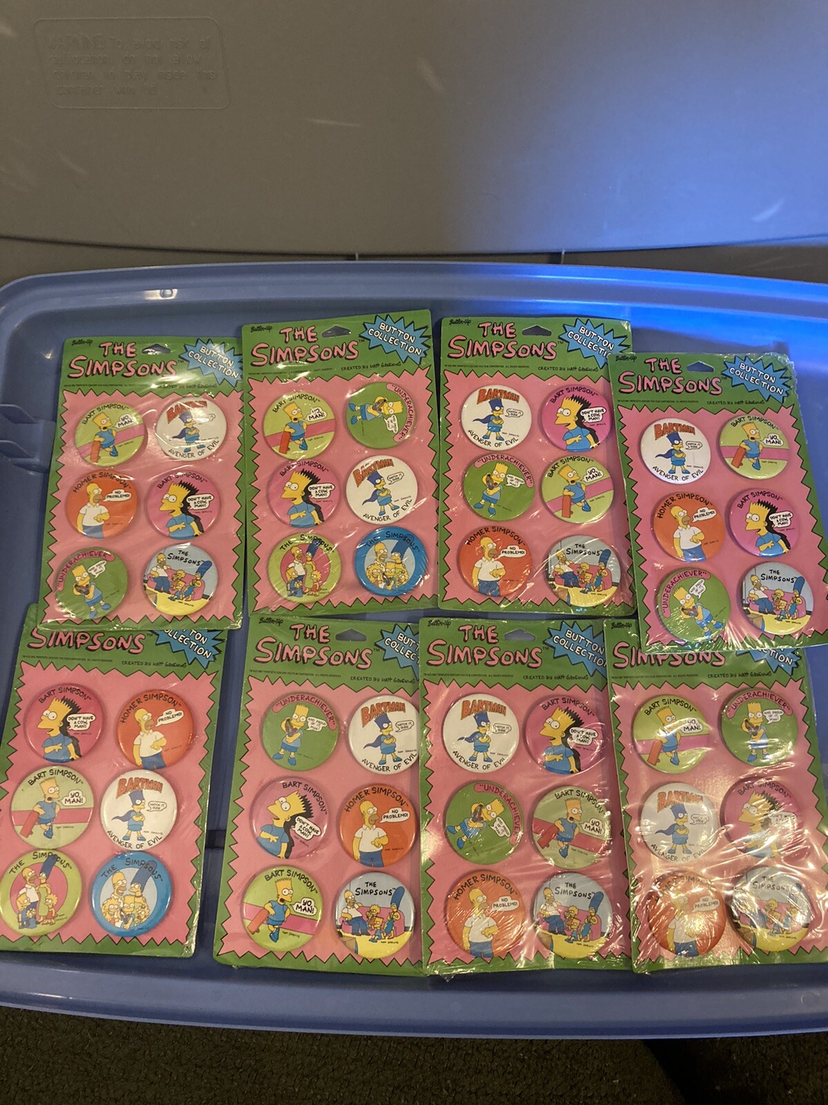 COLLECTIBLE SIMPSONS 6 BUTTON PIN SET 1990 HOMER BART NEW SEALED VINTAGE