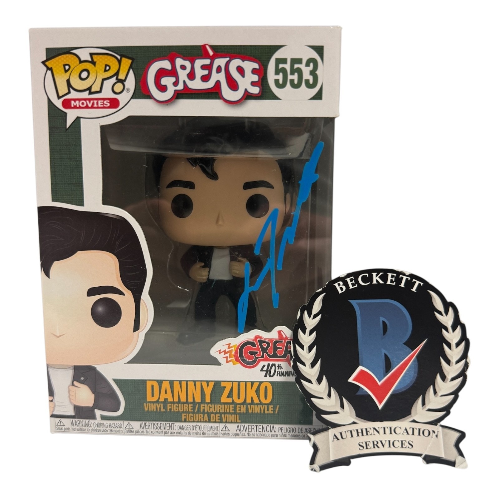 John Travolta Signed Autograph Grease Funko Pop 553 Beckett Danny Zuko