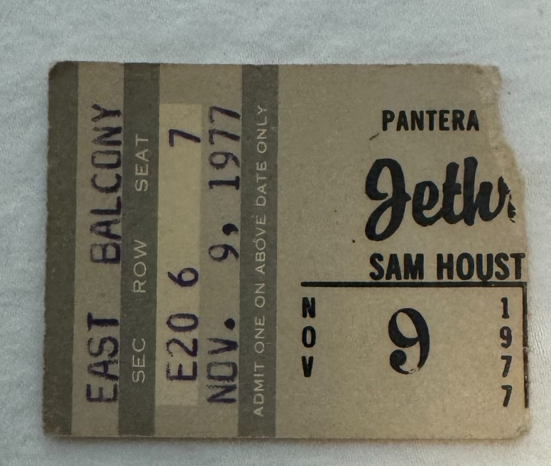 Vintage Jethro Tull Concert Ticket Stub 1977 Houston Texas Sam Houston Coliseum