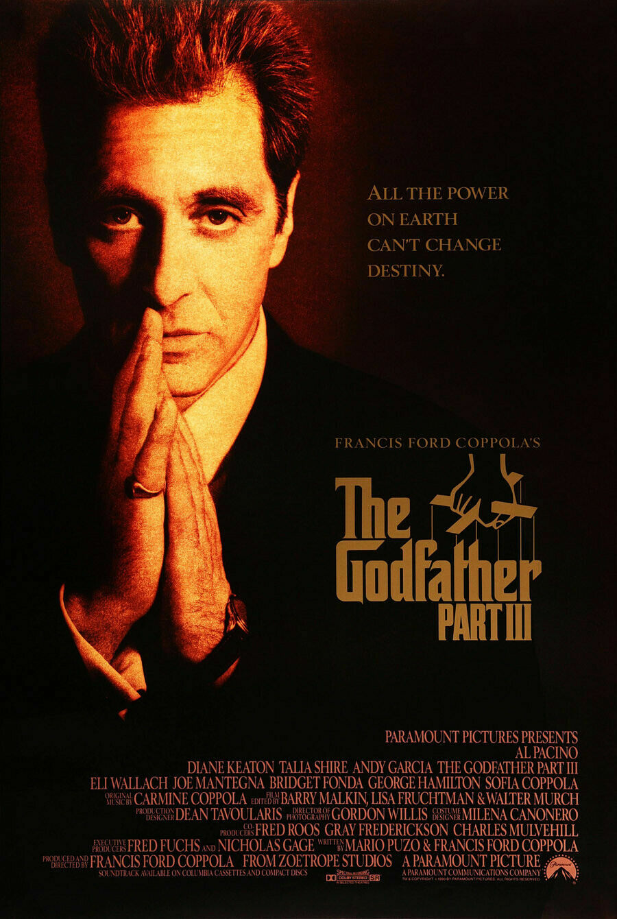 THE GODFATHER III 3 ORIGINAL ROLLED 27X40 DOUBLE SIDED MOVIE POSTER 1990 PACINO