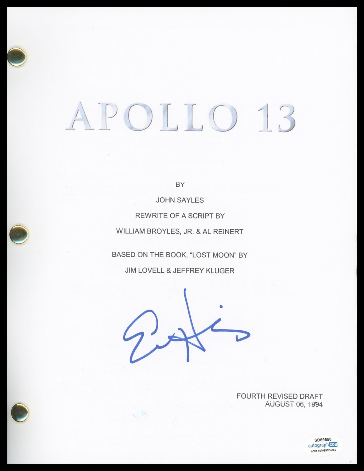 Ed Harris “Apollo 13” AUTOGRAPH Signed Full Complete Script Screenplay ACOA