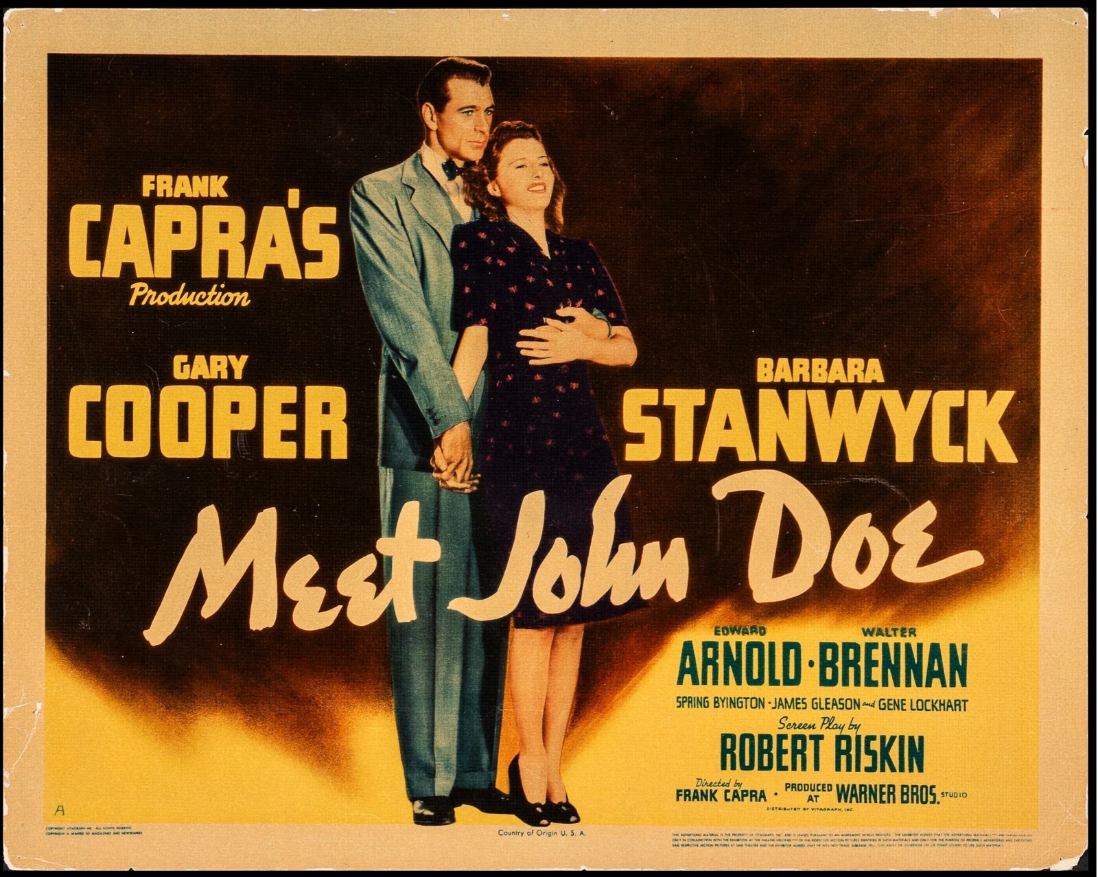 1941 Meet John Doe Original Movie Lobby Title 11×14 Gary Cooper Barbara Stanwyck