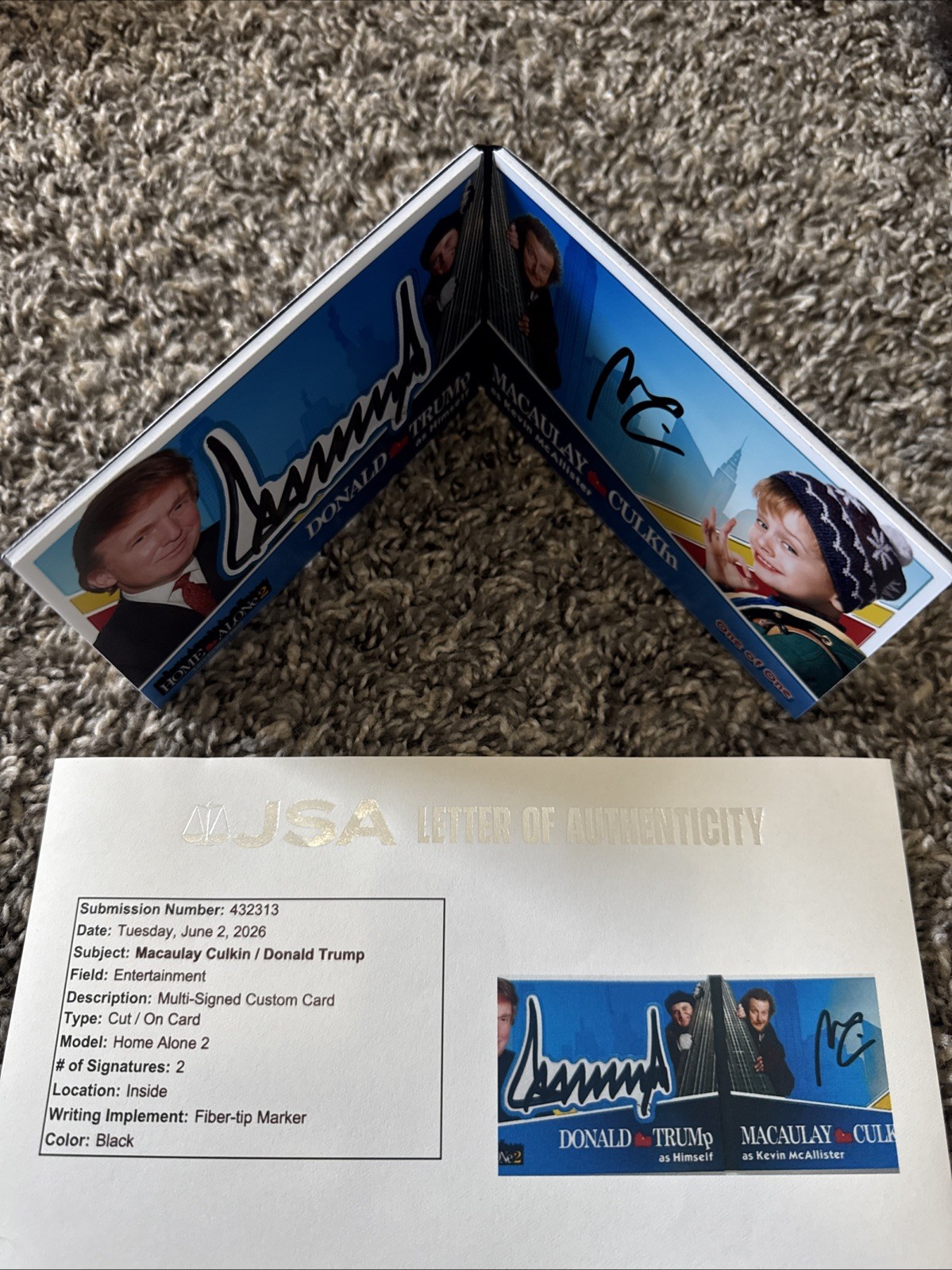 Donald Trump Macaulay Culkin Autographed Custom Booklet Card Home Alone 2 JSA