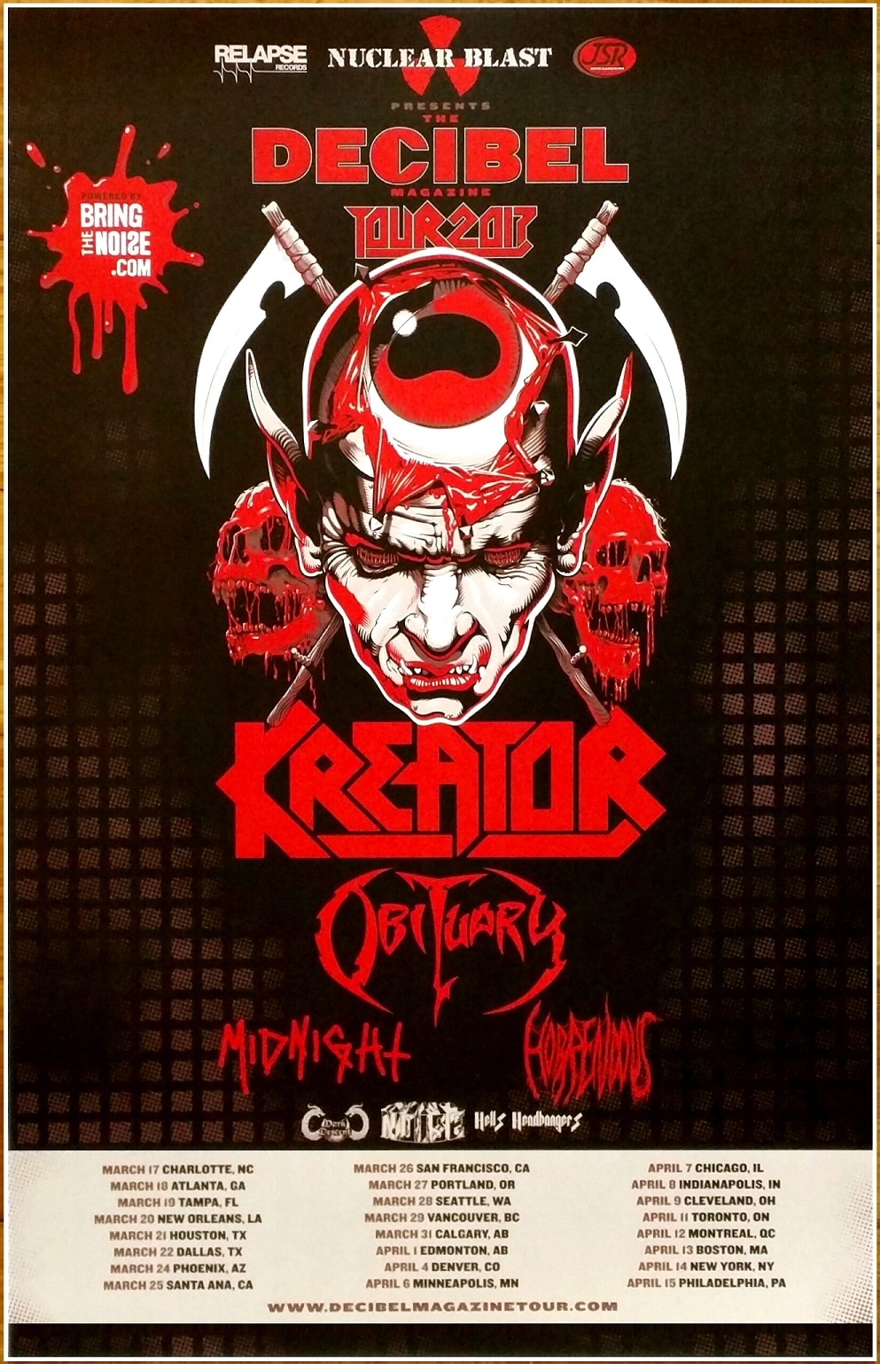 KREATOR | OBITUARY | MIDNIGHT 2017 Tour Ltd Ed RARE Poster! Thrash Metal Death