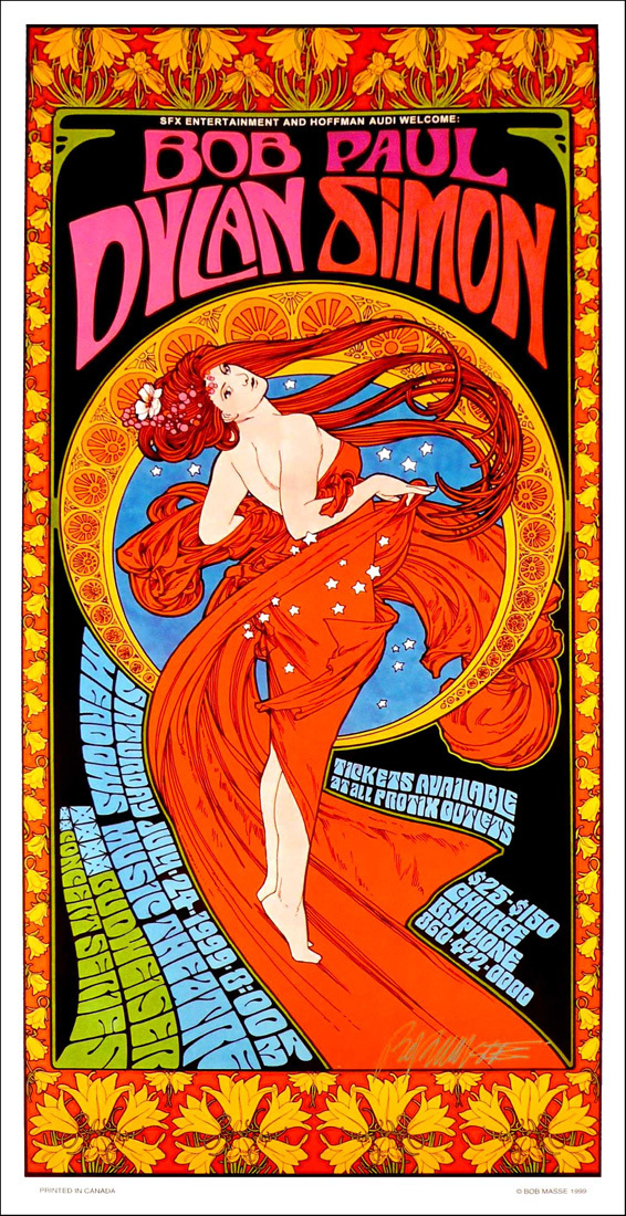 Bob Dylan Paul Simon Tour Poster The Meadows 1999 Hand – Signed by Bob Masse