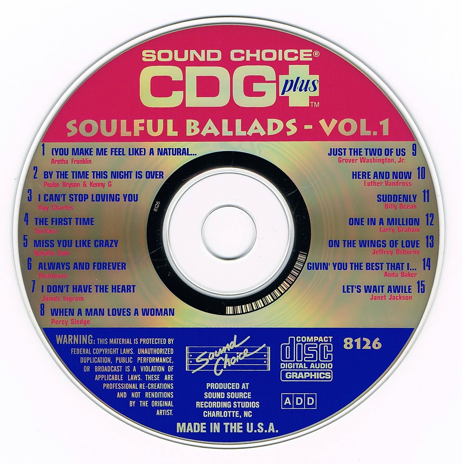 SOUND CHOICE KARAOKE SC-8126 – ORIG SPOTLIGHT CD+G – SOULFUL BALLADS VOL 1 -RARE