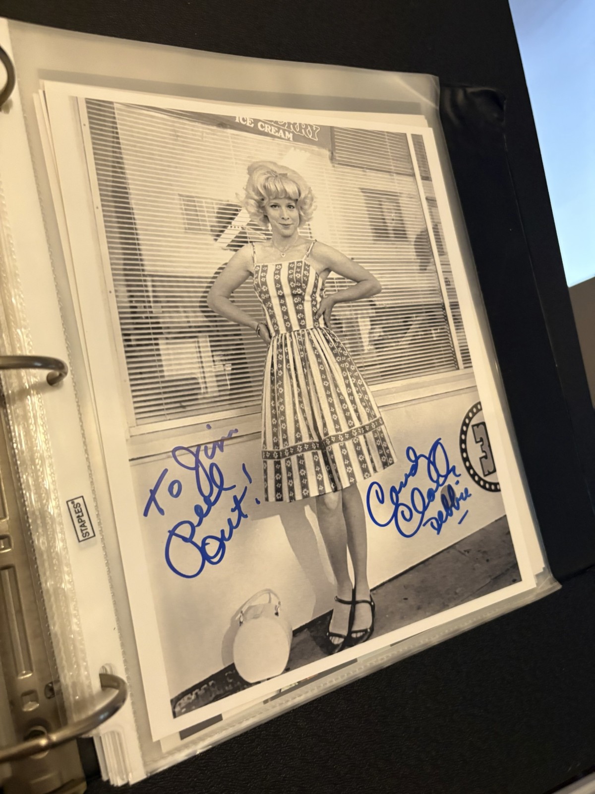 Candy Clark Signed 8×10 B&W Photo – Striped Dress Still