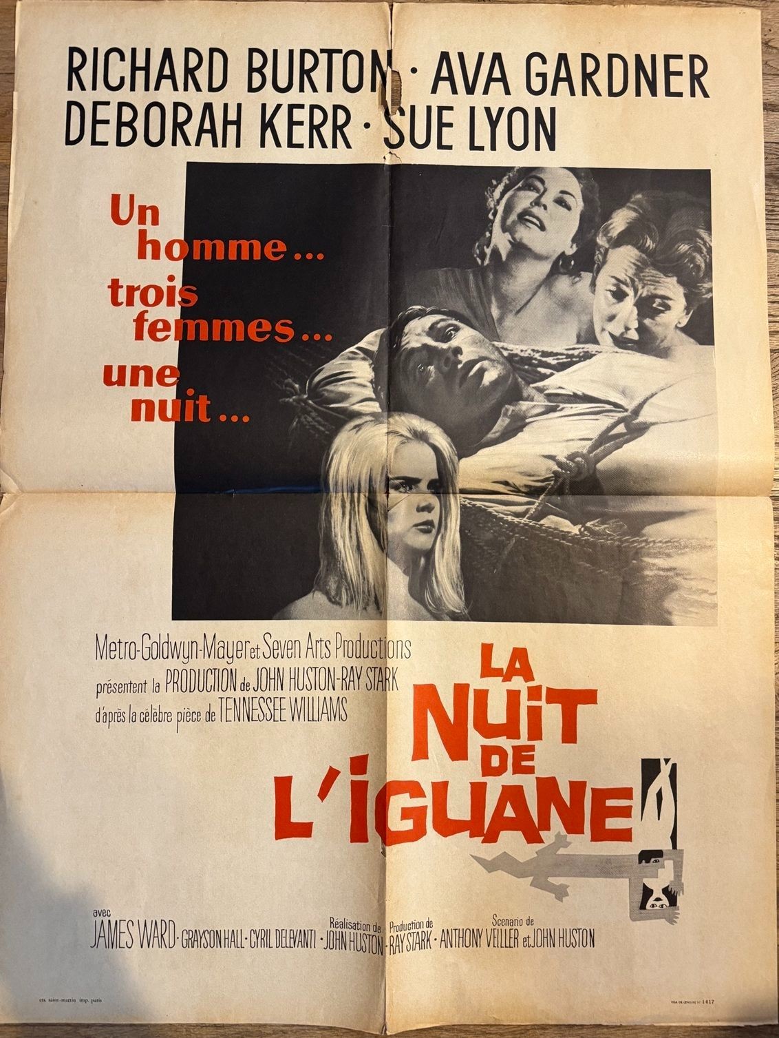 The Night of the Iguana- 23.5×31.5 Vintage French 1964 Movie Poster