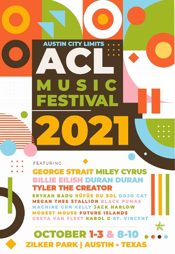 2021 Austin City Limits Music Festival Concert ACL Poster 13×19 Eilish Cyrus