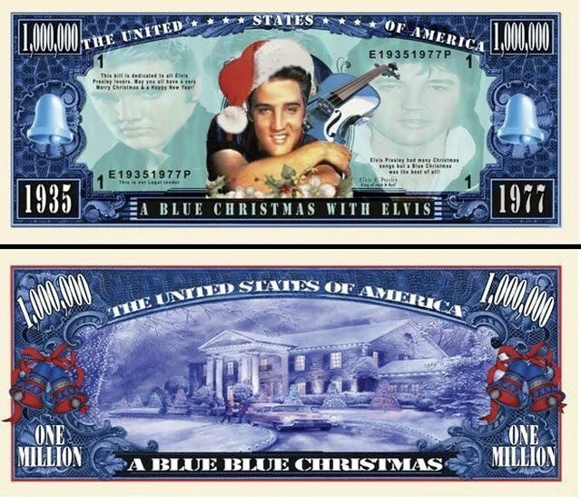 5 Pack Elvis Presley Blue Christmas Dollar Bill Collectible $1 Million Banknote