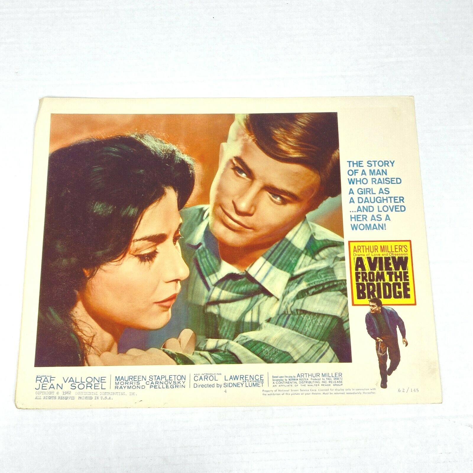A View from the Bridge 1962 Lobby Card Movie Poster Raf Vallone Jean Sorel VTG