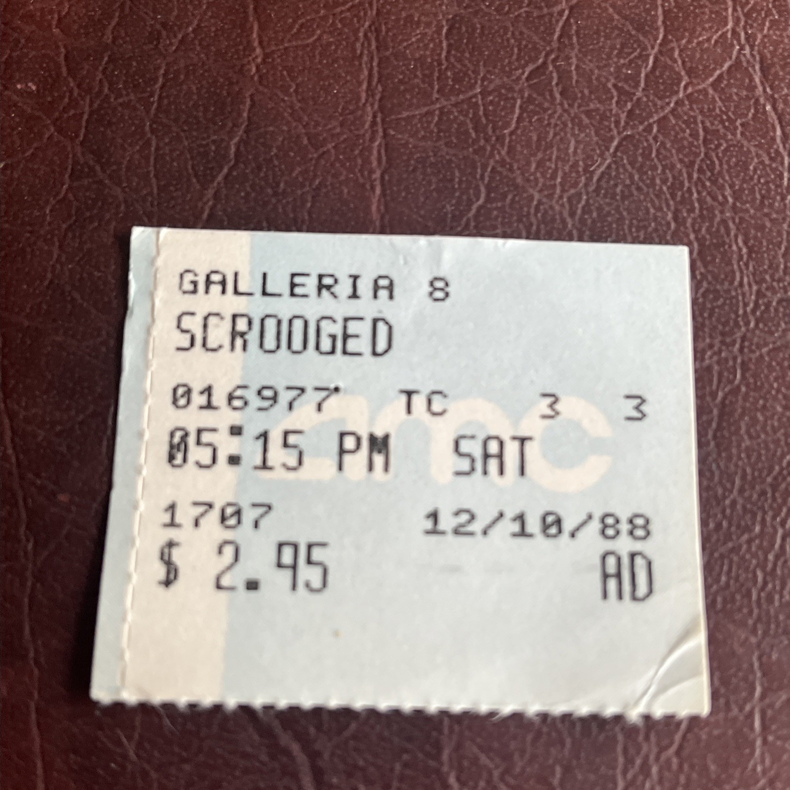 1988 Scrooged Movie Original Release Ticket Stub 12/10/88 Bill Murray