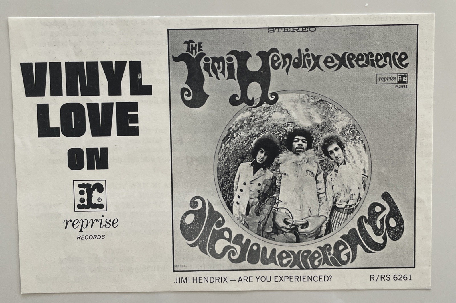 1967 JIMI HENDRIX EXPERIENCE Are You Experienced, Record Promo Ad