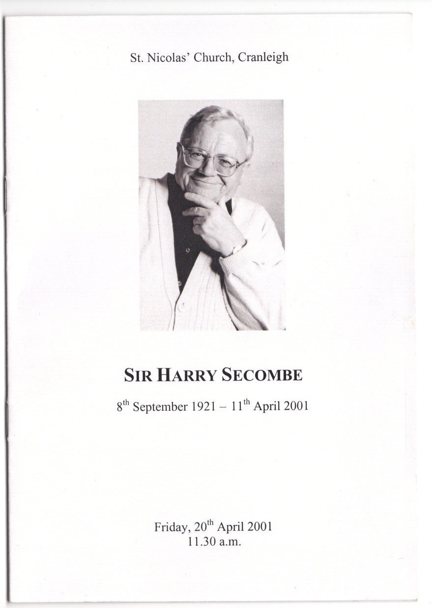 Harry Secombe 2 Funeral Memorial Programs 2001 /Autographed Actor The Goon Show