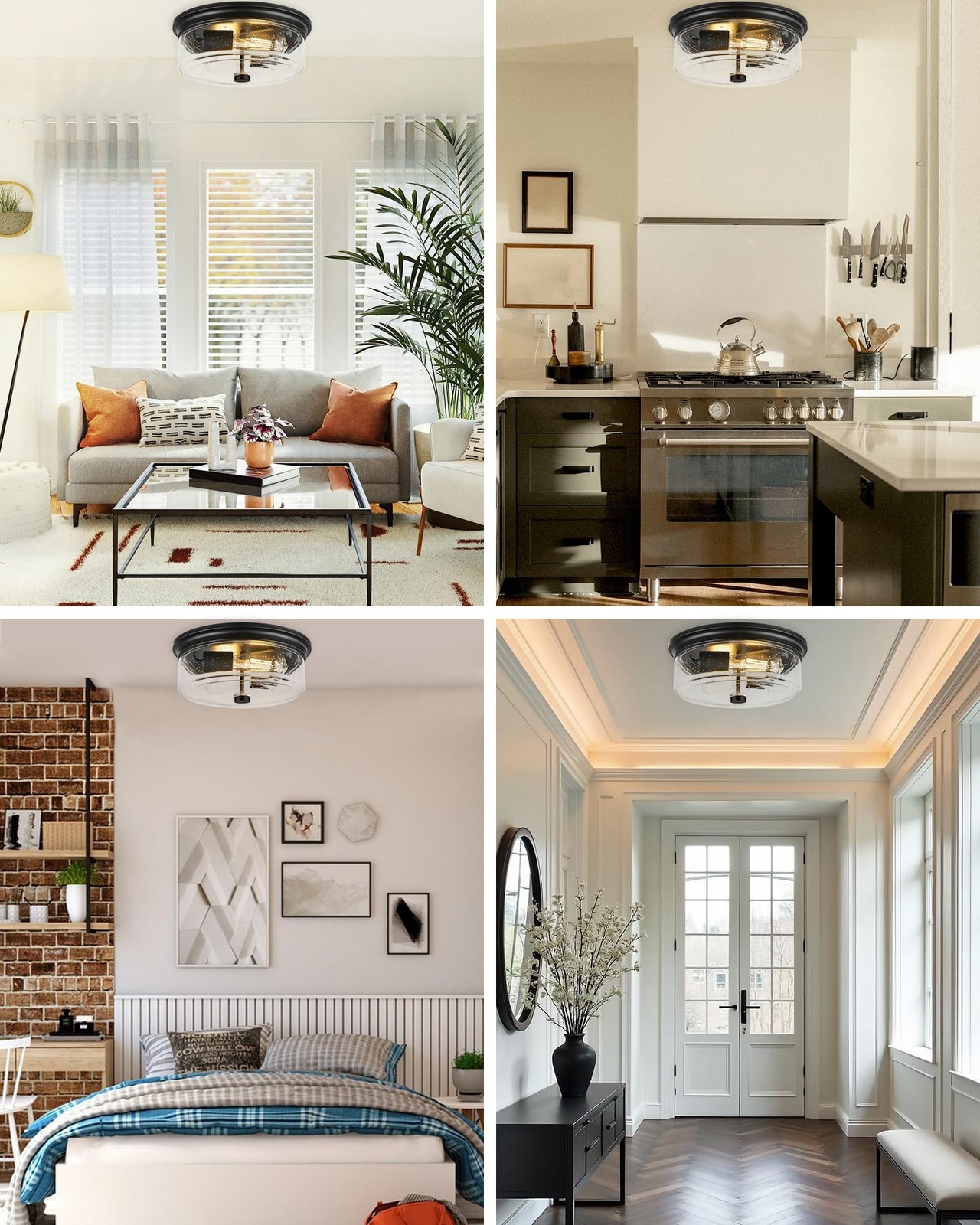 Black Flush Mount Ceiling Light, 12 Inch 2-Light Industrial Farmhouse Light F…