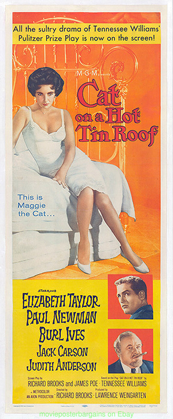 CAT ON A HOT TIN ROOF MOVIE POSTER Linenbacked VF 14×36 Insert ELIZABETH TAYLOR