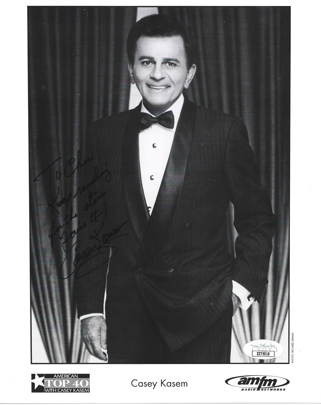 Autographed Casey Kasem photo JSA authenticated