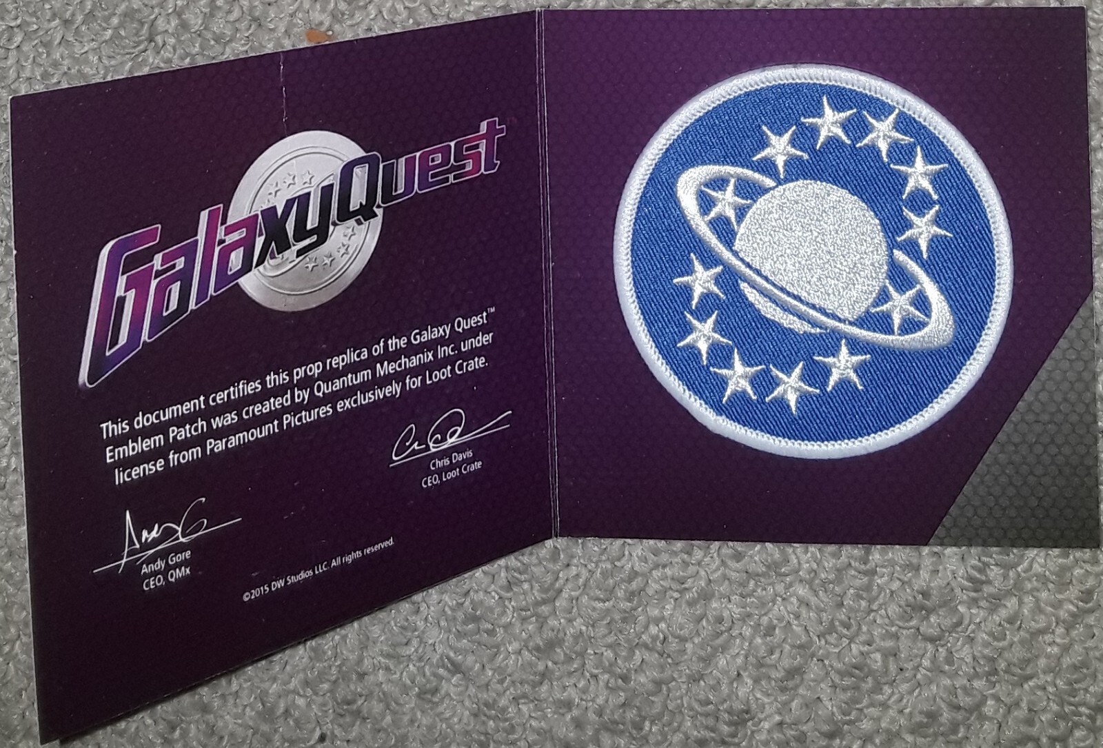 Galaxy Quest Emblem Patch Loot Crate Exclusive QMX new blue