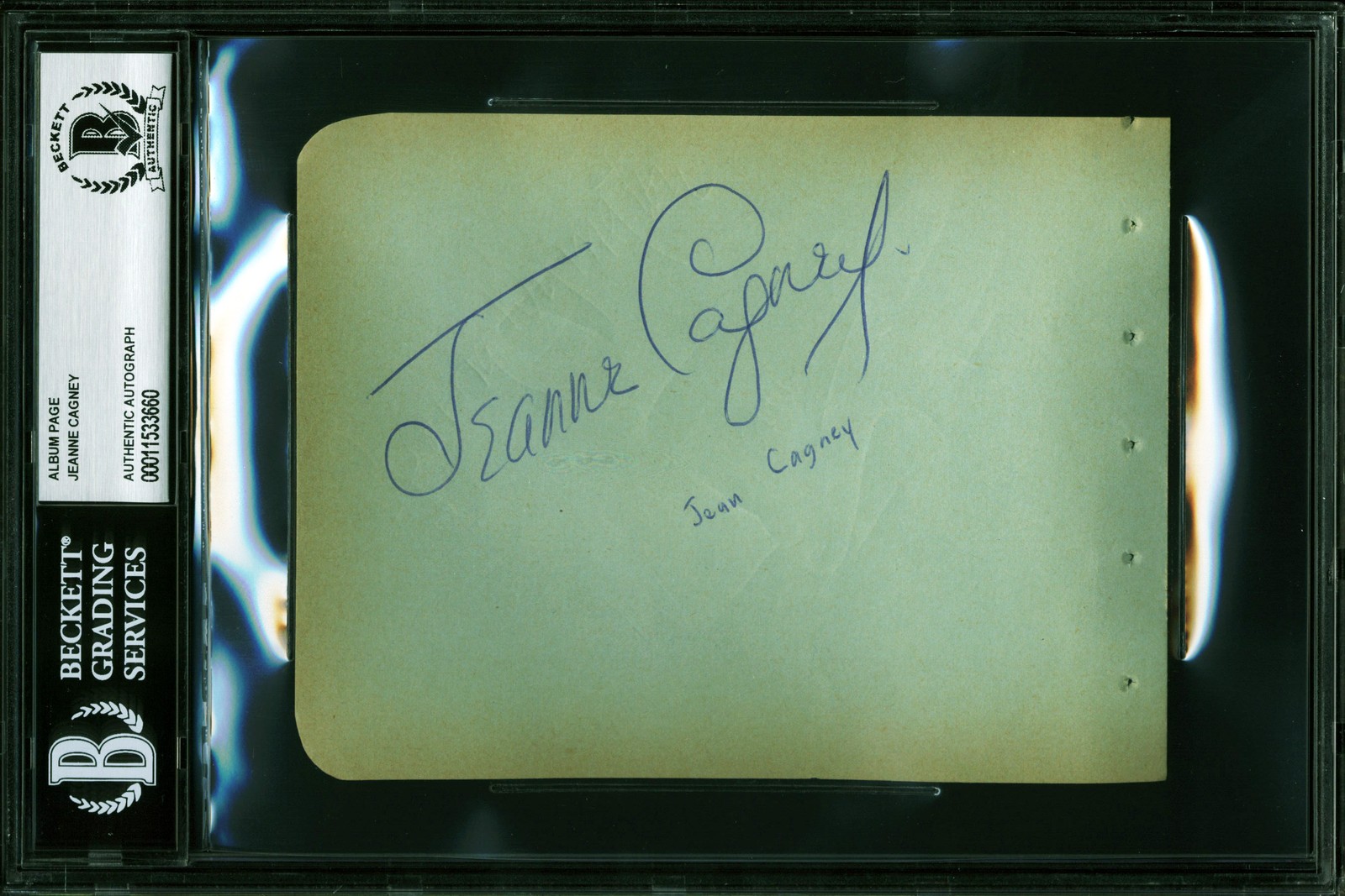 Jeanne Cagney Yankee Doodle Dandy Authentic Signed 4.5×5.75 Album Page BAS Slab
