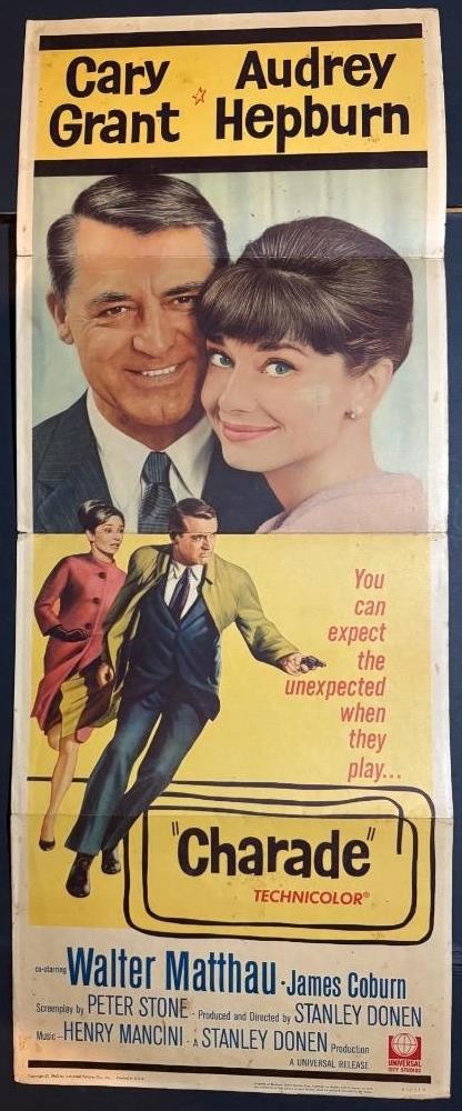“CHARADE”-ORIGINAL 14 X 36 INSERT-POSTER-CARY GRANT-AUDREY HEPBURN-JAMES COBURN
