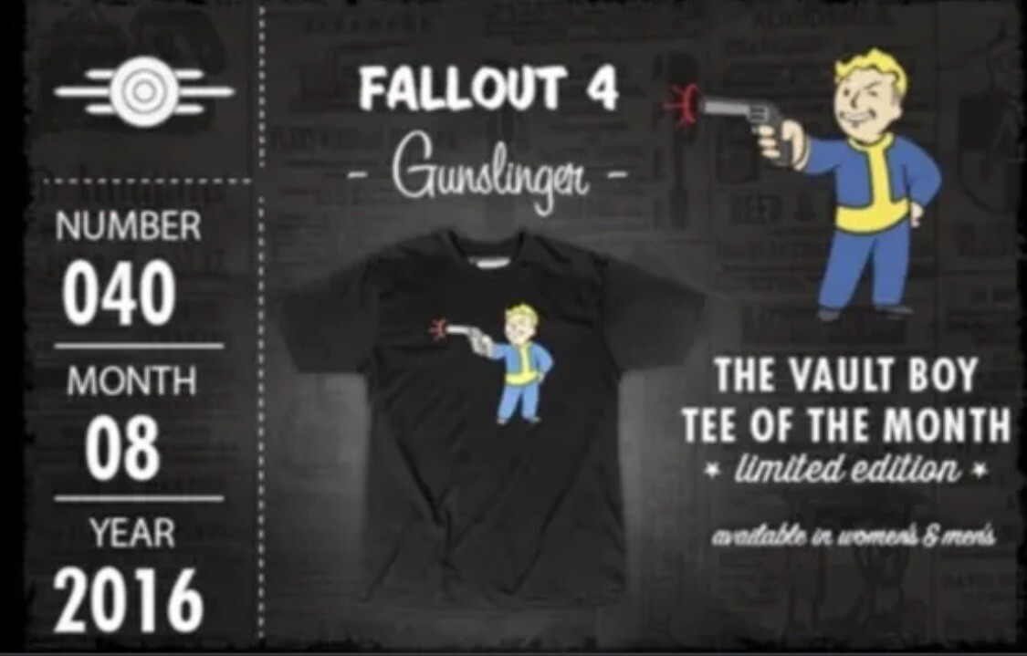 Fallout Vault Boy of the Month T Shirt Gunslinger Men’s Size XL NIB #50 3 4 76