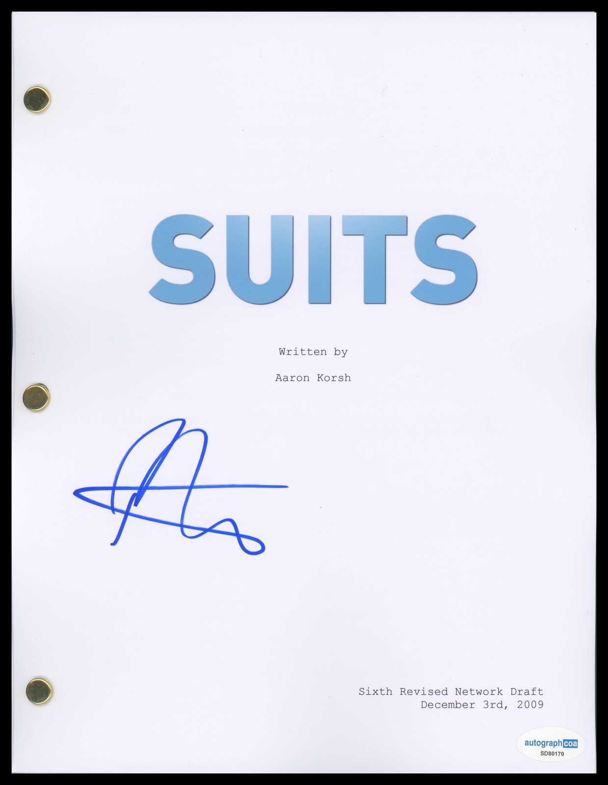 Patrick J. Adams “Suits” AUTOGRAPH Signed ‘Mike Ross’ Pilot Episode Script ACOA