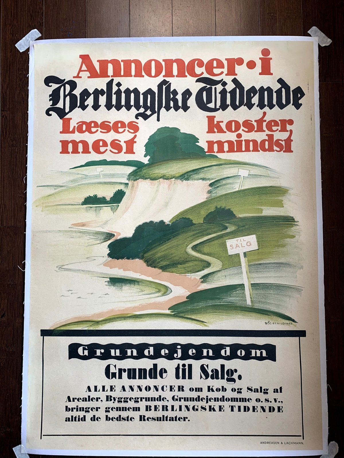 Annoncer Grande Til Salg – Art By Thor Bogelund Jensen (1918) 23.25×34.5 Dani…