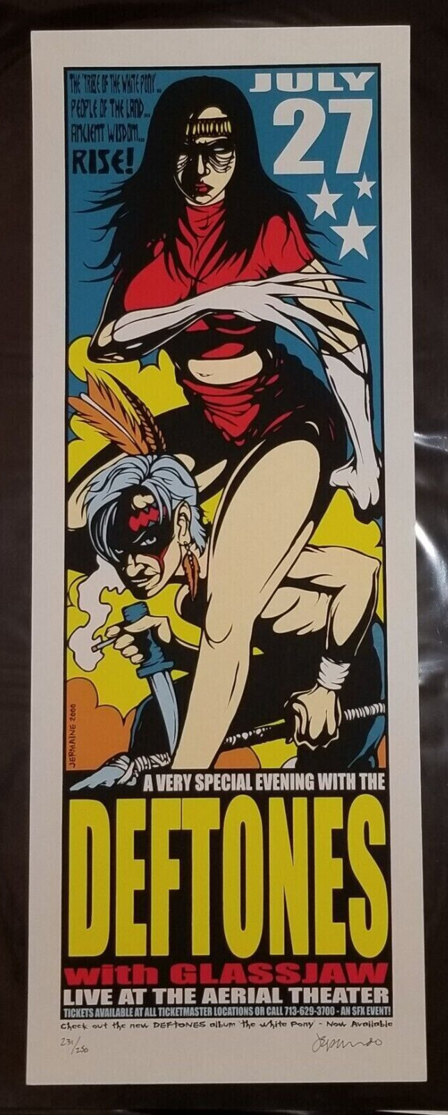 DEFTONES W/ GLASSJAW 2000 TOUR POSTER SIGNED: JERMAINE ROGERS -S/N HOUSTON TEXAS