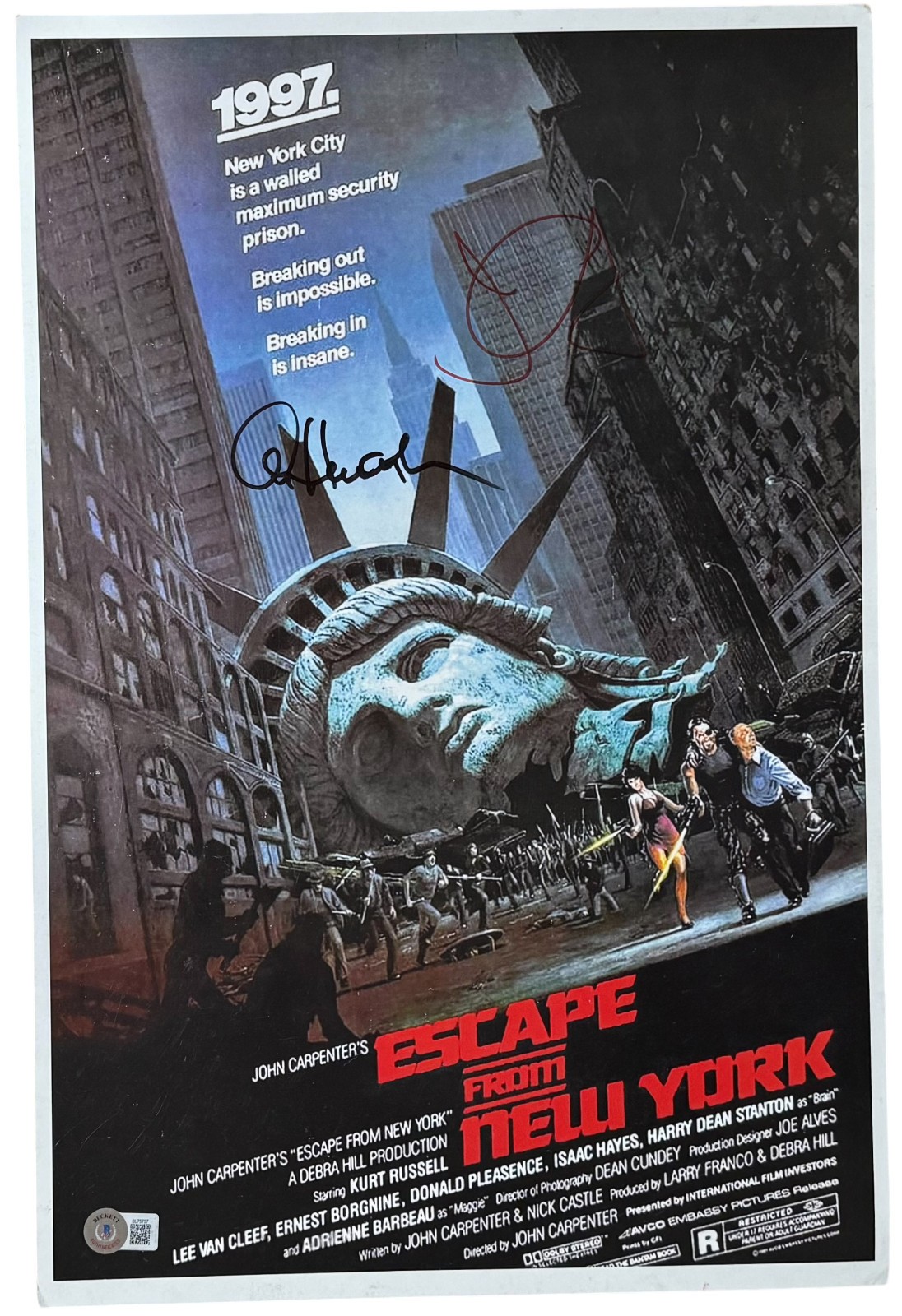 John Carpenter & Alan Howarth Signed Escape From New York 12×18 Movie Poster BAS