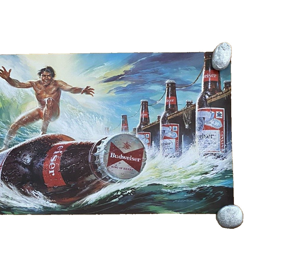 New Wave Budweiswer Surfing Guy Bottle Art Original 1980’s 36″X 15″ Vintage #2
