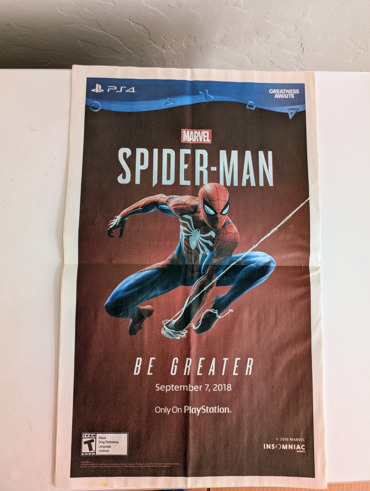 Marvel Spider-Man E3 2017 Sony PS4 Game Promo Daily Bugle Newspaper Collectible
