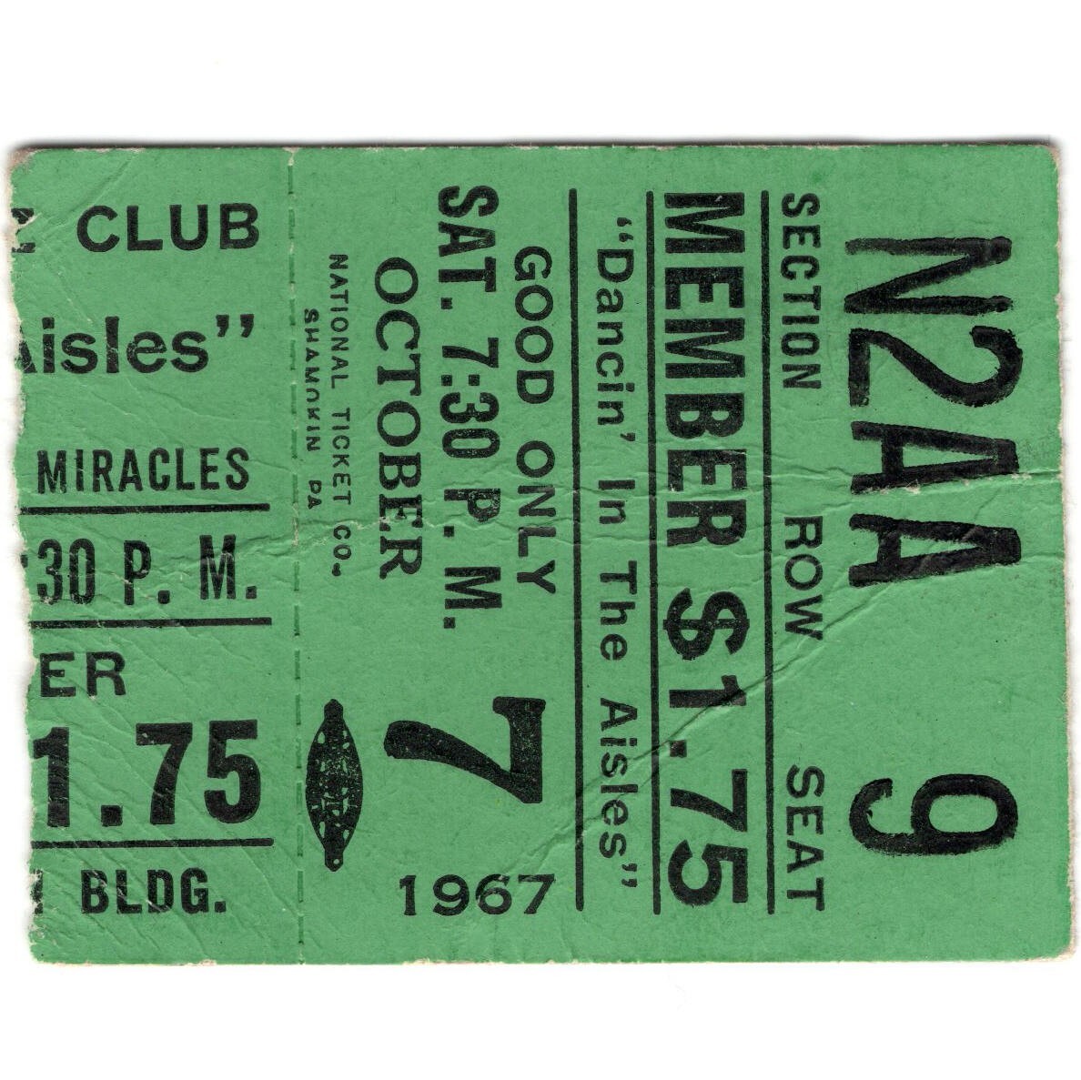 SMOKEY ROBINSON & THE MIRACLES Concert Ticket Stub PENN STATE U 10/7/67 PA Rare