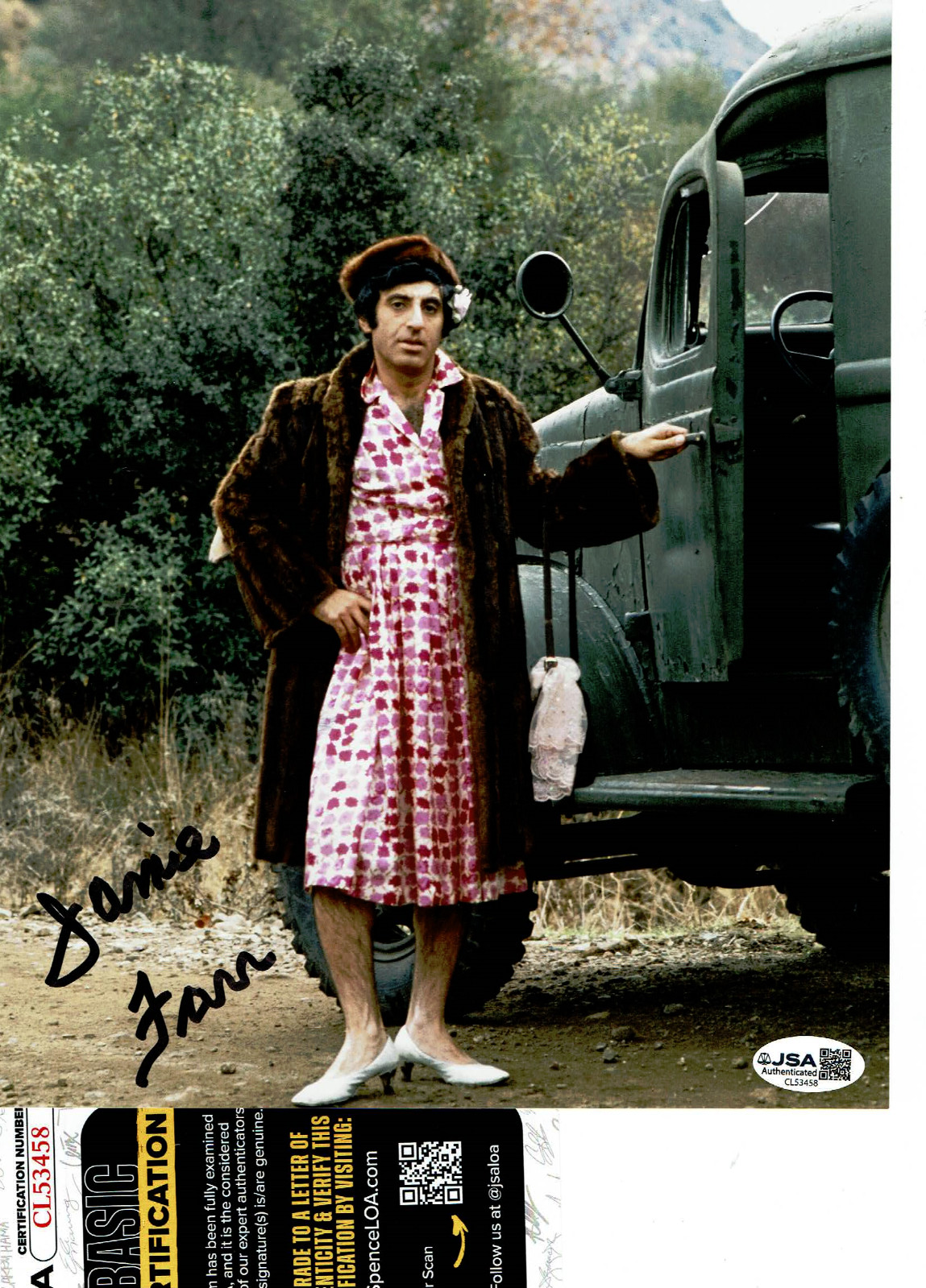 MASH Jamie Farr autographed 8×10 color photo in dress by truck JSA Certified