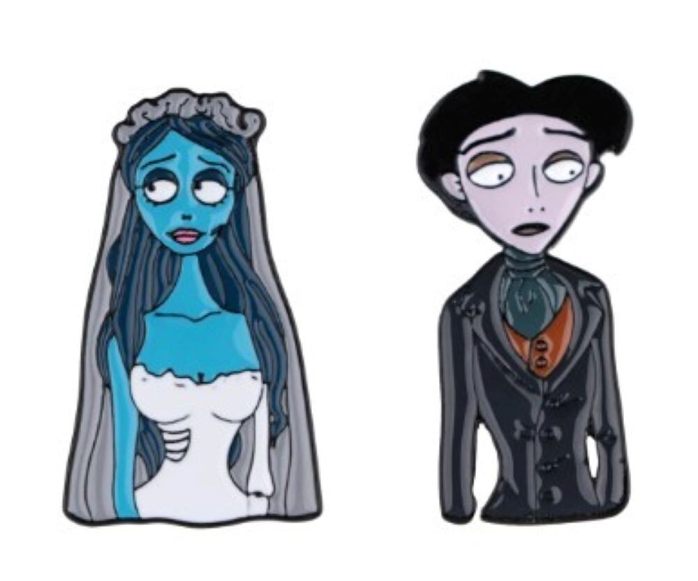 The Corpse Bride Emily And Victor 1″ Tall Metal Enamel Pin Set of 2