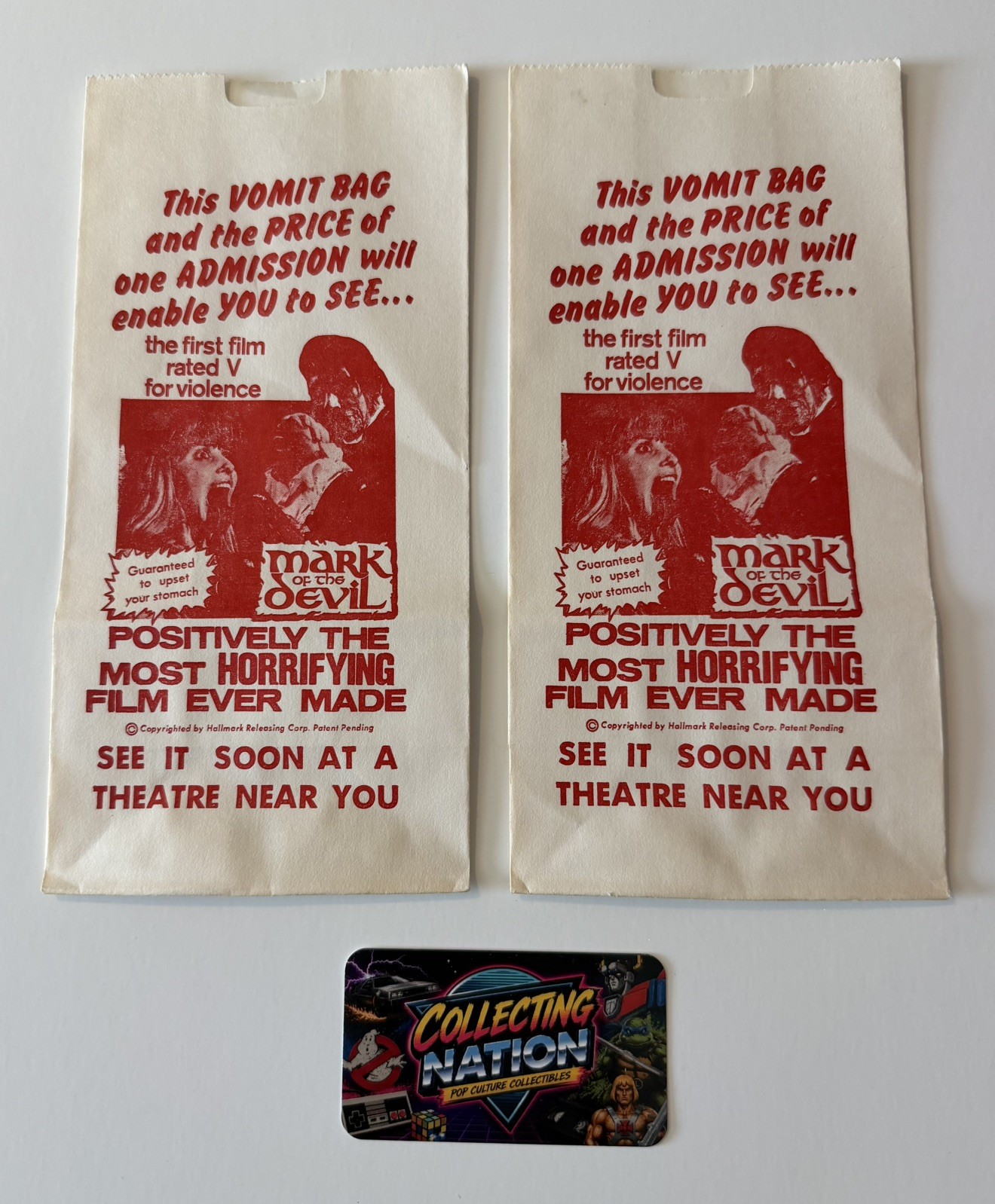 2 Vintage Vomit Bag Movie Promo Shock Horror Authentic Trash Cinema 1970s NEW