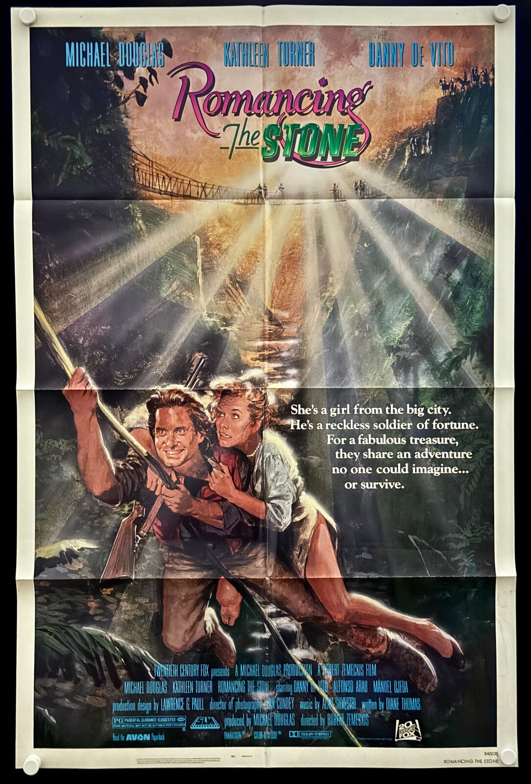 ROMANCING THE STONE (1984) Vintage One Sheet Movie Poster DOUGLAS, ZEMECKIS 🍿🎥