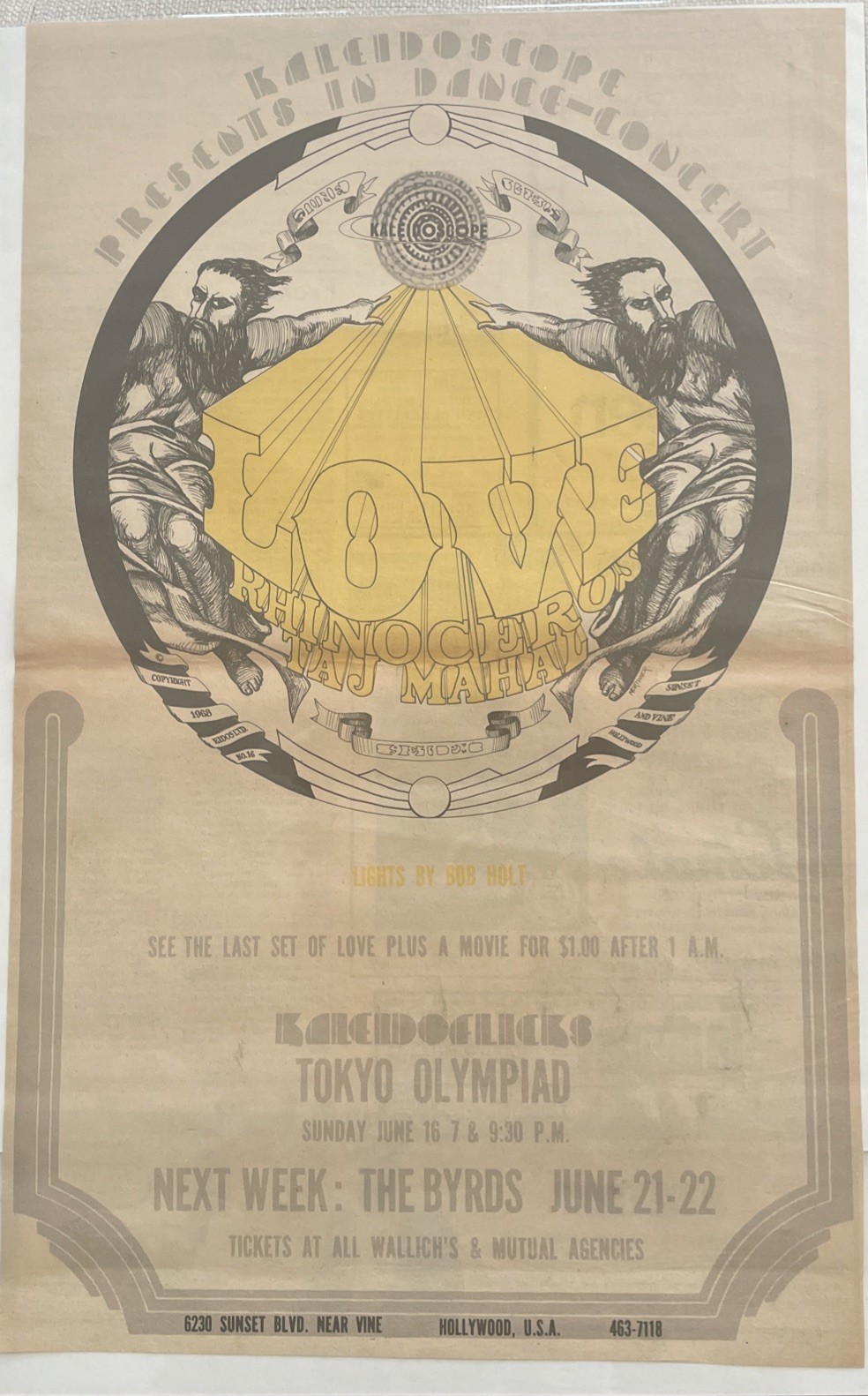 1968 LoVe , Arthur Lee, Taj Mahal , The Byrds THE KALEIDOSCOPE L.A., Concert Ad