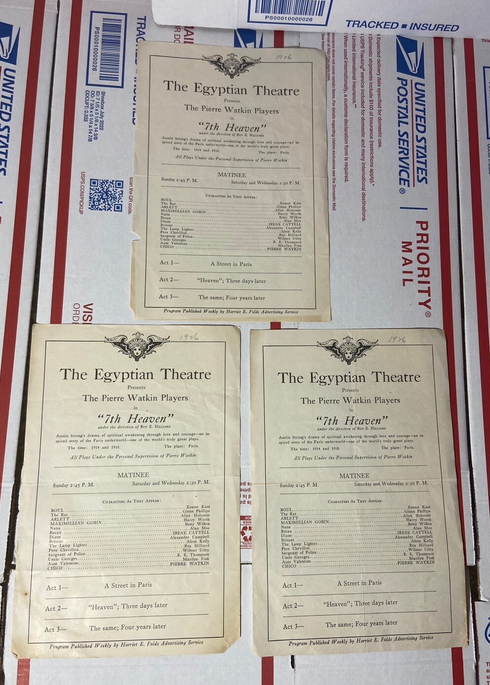 Lot of 3 The Egyptian Theatre 7th Heaven Play Program Flyer Advertising 1926