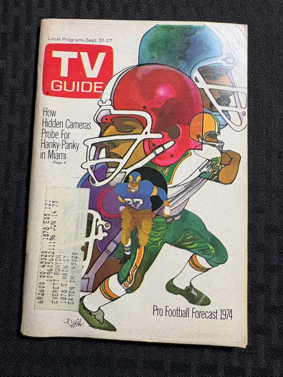1974 Sept 21-27 TV GUIDE Magazine G/VG 3.0 Pro Football/ Cincinnati Edition