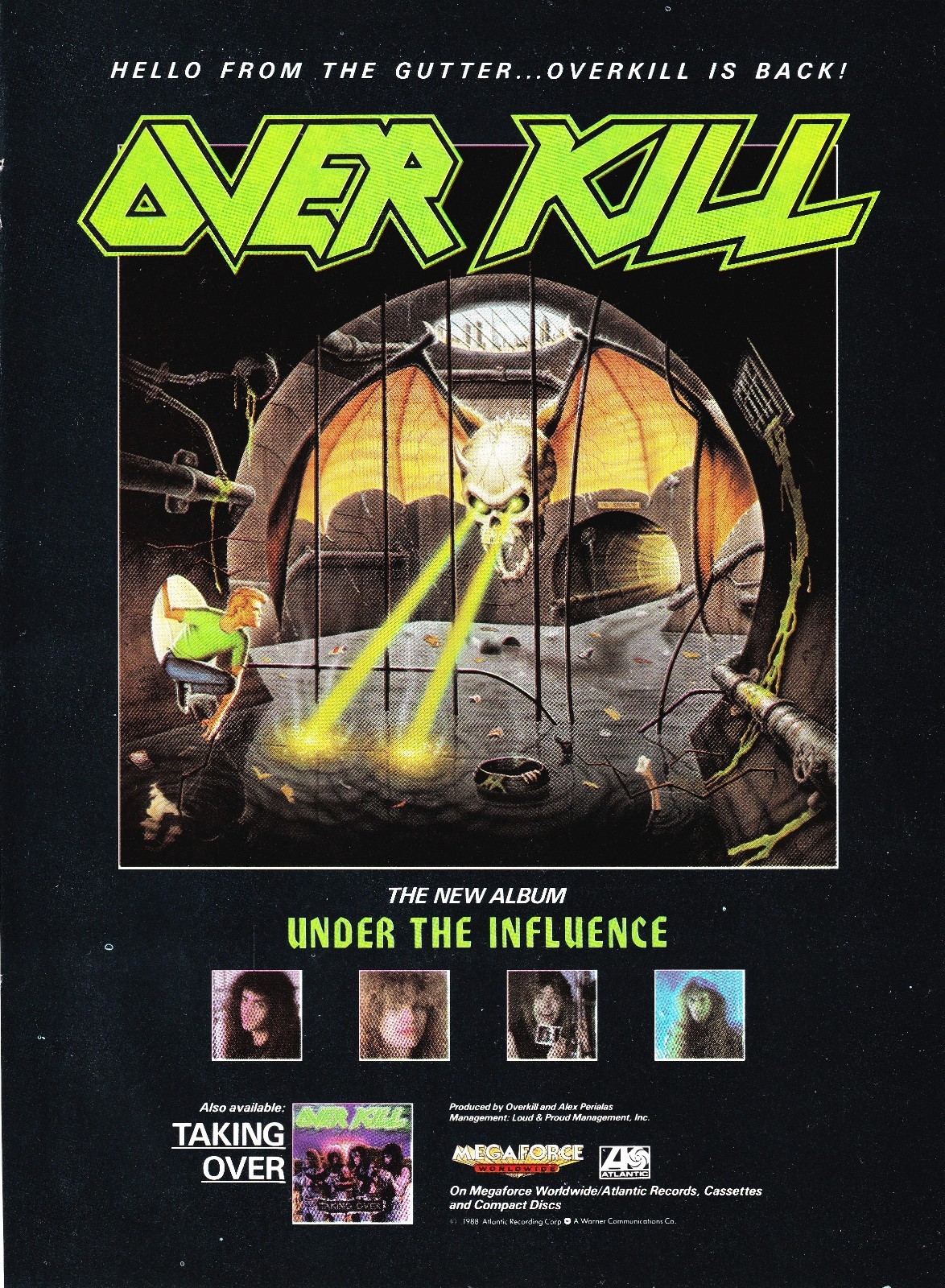 OVERKILL UNDER THE INFLUENCE-1988 ALBUM PROMO 8X11 MAGAZINE PRINT AD MINI-POSTER