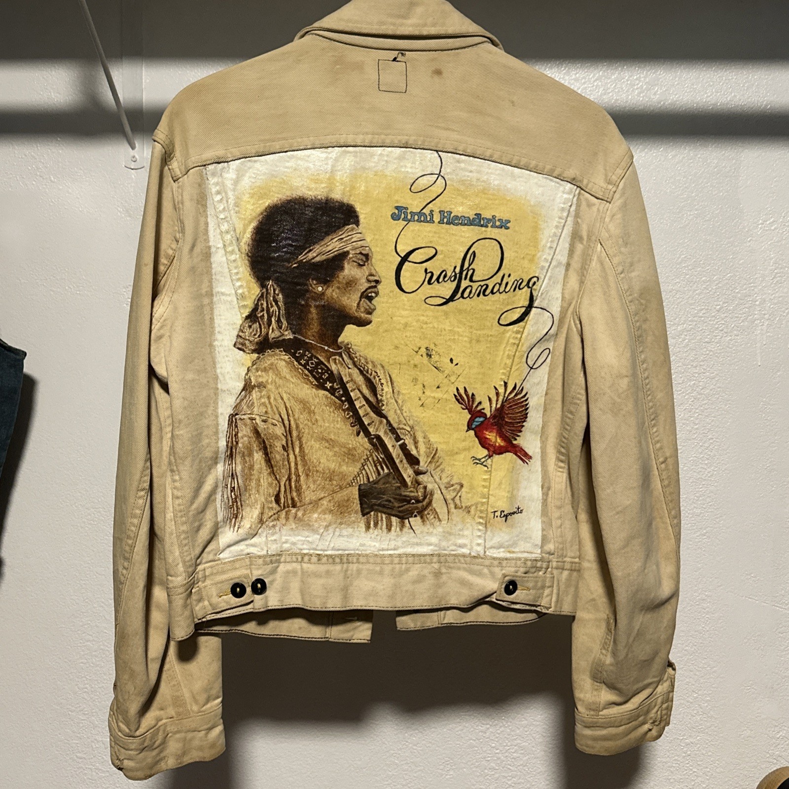 Vintage 70s Jimi Hendrix Custom Painted Album Jacket S/M Distressed