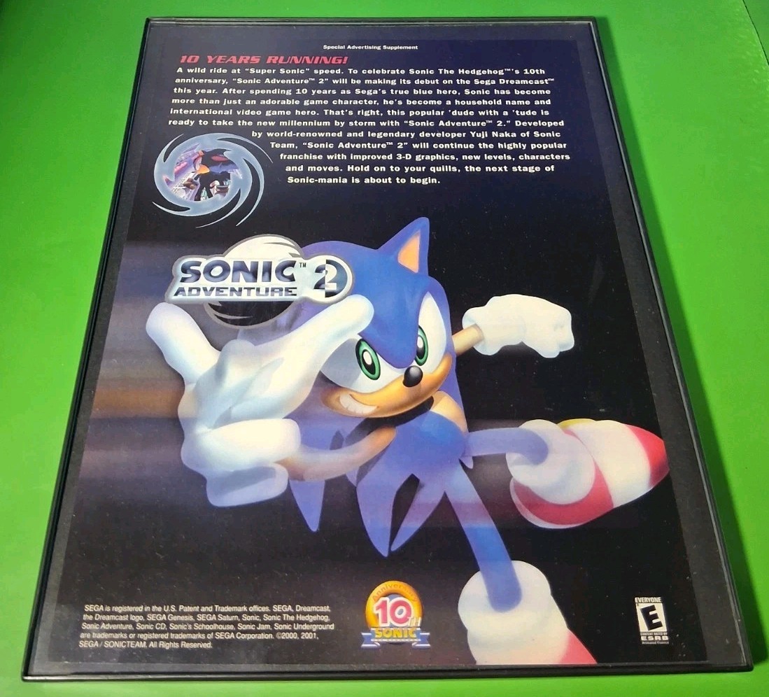 Sonic Adventure 2 Video Game Framed Vintage Special Print Ad 8.5×11 2001
