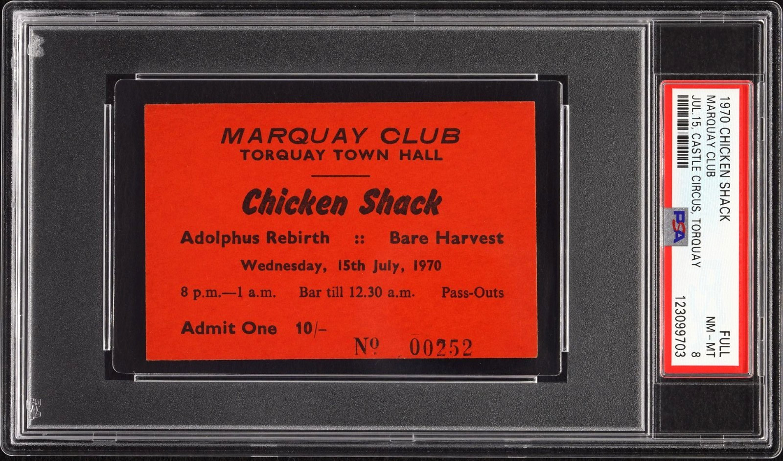 1970 Chicken Shack Ticket ENGLAND Christine McVie Fleetwood Mack