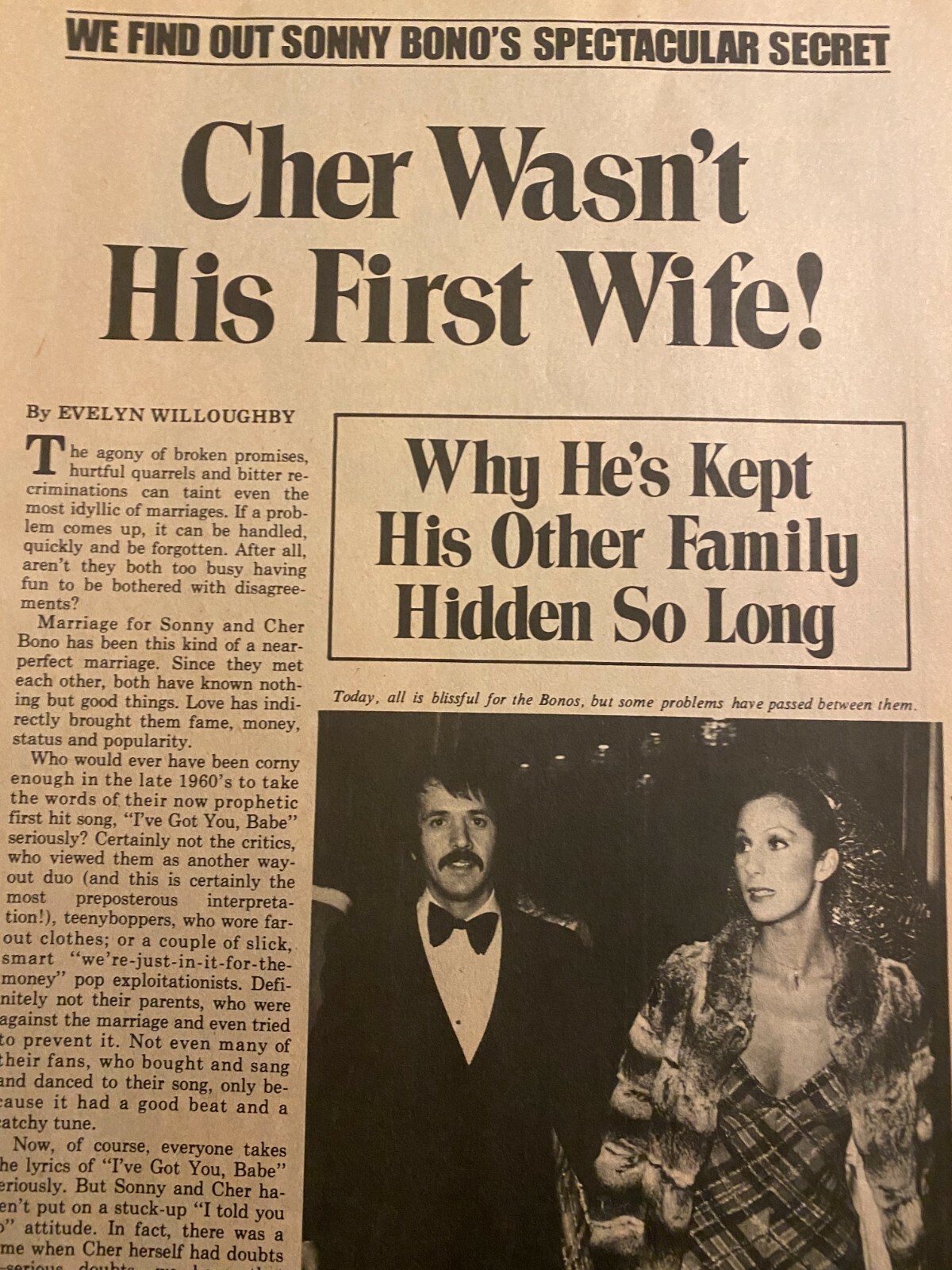Cher, Sonny Bono, Two Page Vintage Clipping