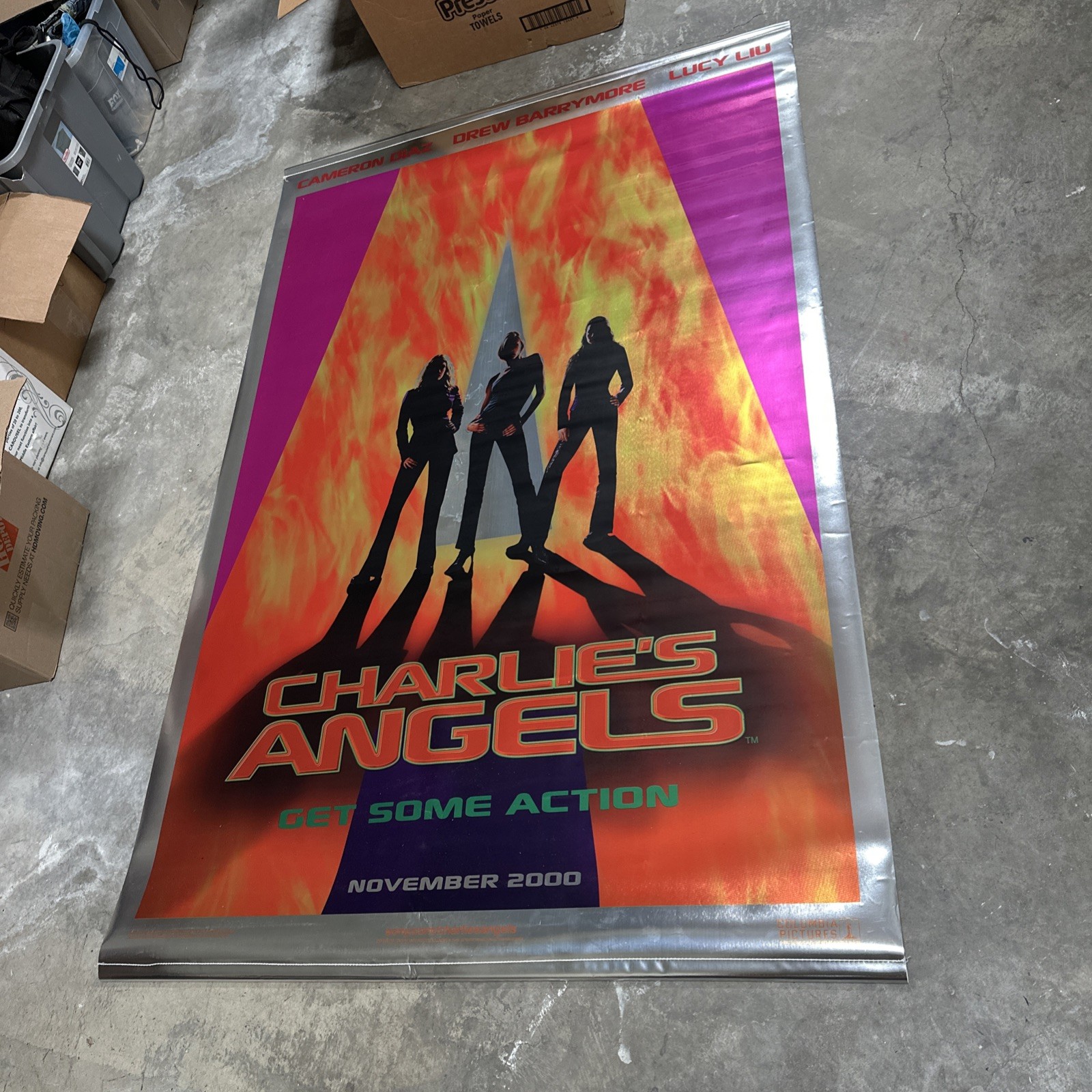CHARLIES ANGELS MYLAR MIRROR 4’X6′ Original MOVIE BANNER 2000